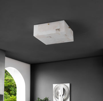 Giulia 13" 2-Light Modern Contemporary Alabaster/Iron Square LED Flush Mount - JONATHAN Y